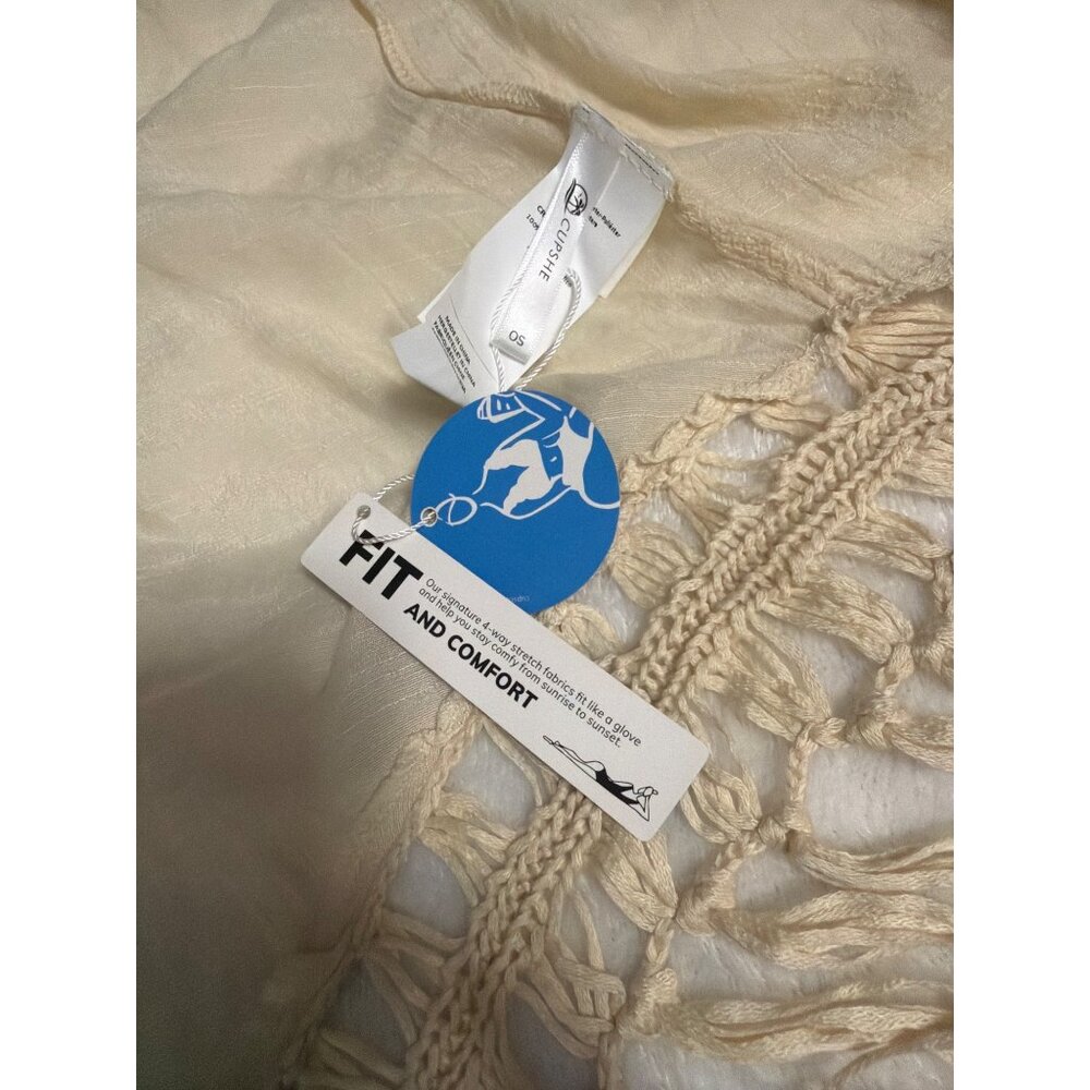 NWT Cupshe Beige Crochet Fringe Cover-Up Kimono OS Boho Swimsuit Bathingsuit - Picture 4 of 6